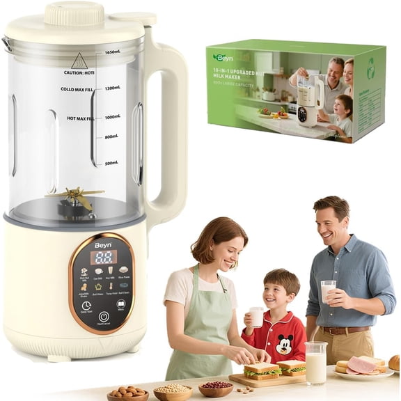 10-in-1 Automatic Nut Milk Maker Machine, 60oz Large Capacity with 48 Titanium Blades & Self-Cleaning. for Homemade Almond, Soy, Oat Milk, Milkshake - Delay Start & Keep Warm Functions