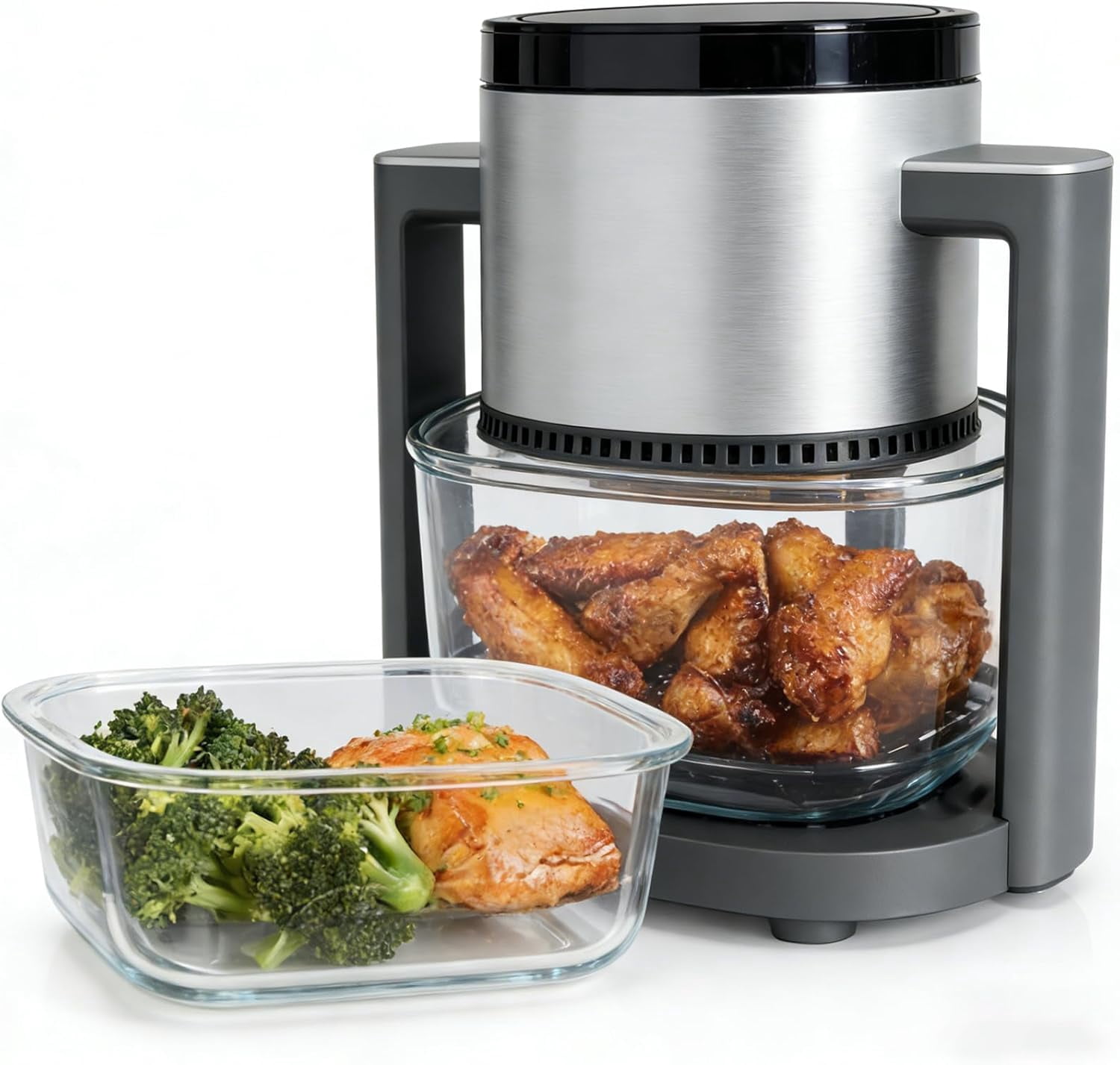 10-in-1 Digital Glass Air Fryer, 360 ° Visible Glass Bowl Healthy Air Fryer, 1300W Non-Toxic Countertop Oven with Air Fry, Roast, Bake, Dehydrate Functions, Nonstick Dishwasher-Safe Design, Sil