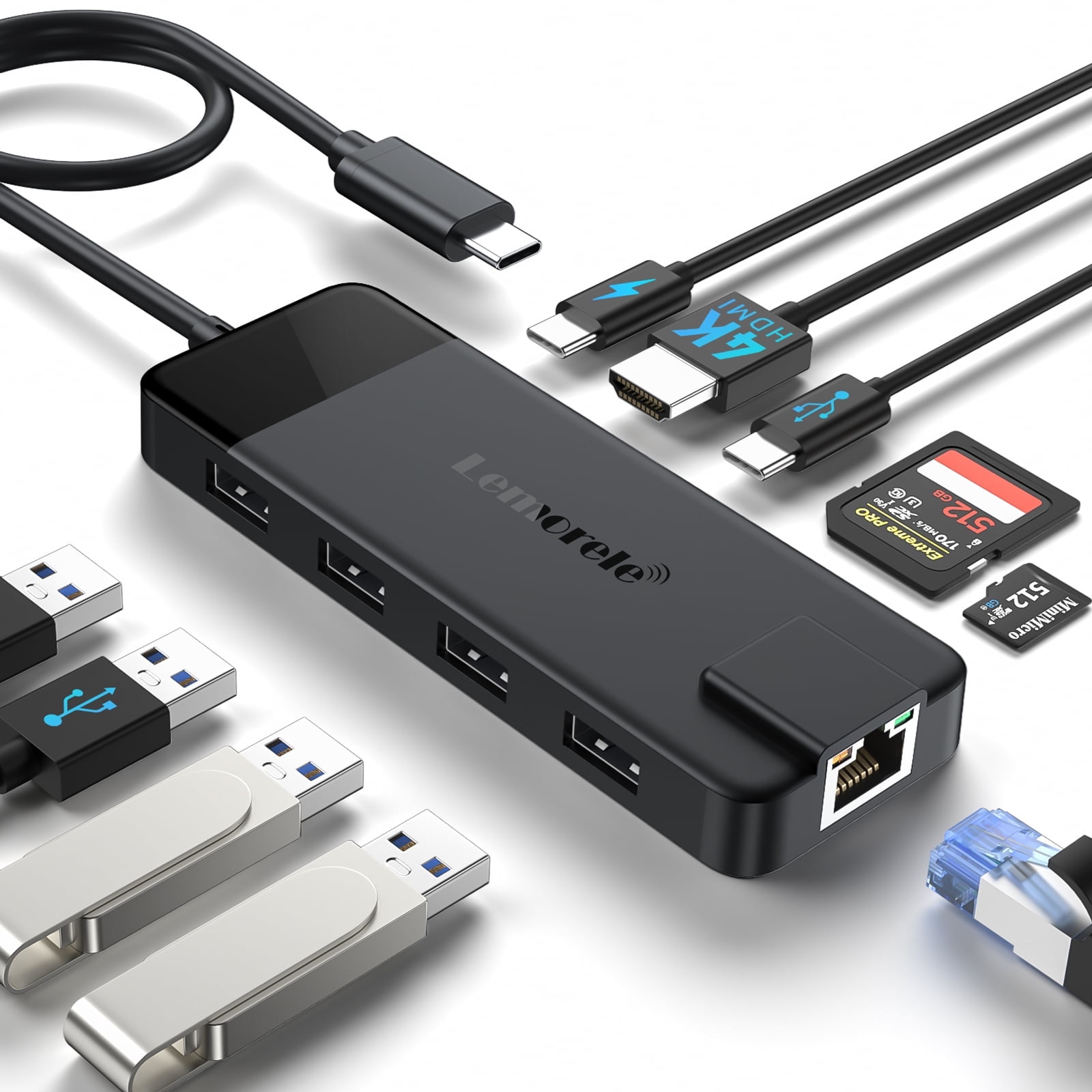 10-in-1 Docking Station, 4k HDMI Adapter with 100w PD Charging, Gigabit Ethernet, 3 USB Ports, SD/TF Card Reader, Dongle for Macbook, Windows, Linux, Switch