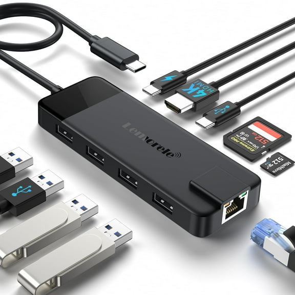 10-in-1 Docking Station, 4k HDMI Adapter with 100w PD Charging, Gigabit Ethernet, 3 USB Ports, SD/TF Card Reader, Dongle for Macbook, Windows, Linux, Switch