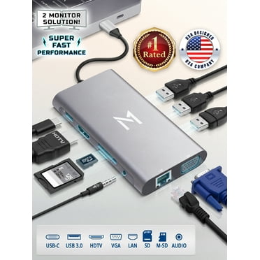 10-in-1 Docking Station for Multiple Devices & Monitors, Universal Multiport Dock w/ USB-C 3.0, PD, C Dongle, Audio Jack, SD/TF, VGA, Latest Hi-Tech Support by Mata1 (US Company)