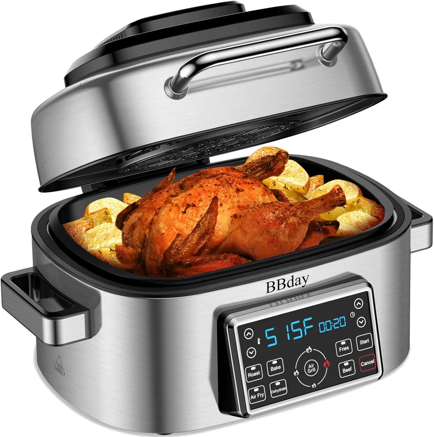 10in1 Electric Indoor Grill Combo, with 6.5 QT Air Fryer, Roast, Bake