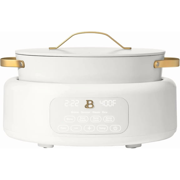 10-in-1 Electric Multi-Cooker 6-quart Digital Display 10 Cooking Functions Non-Stick Pot Easy One-Touch Control White Icing