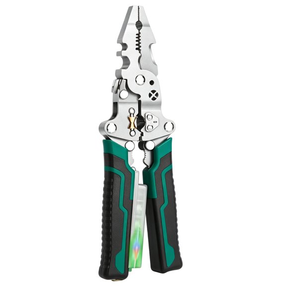 10-in-1 Folding Wire Stripper Pliers with Voltage Tester, Cable Cutter and Puller, Green