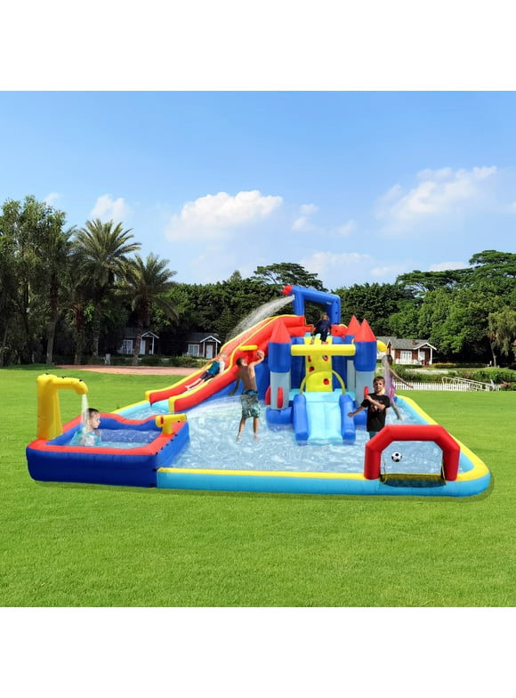 10 in 1 Inflatable Water Slide Kids Bounce House with Splash Pool & Water Gun & Basketball & Climbing Wall & Dual Pools & Soccer