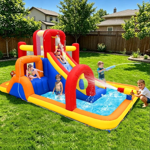10-in-1 Inflatable Water Slide Park with Splash Pool, Slides, Ball Pit and Climbing Wall for Outdoor Backyard Play