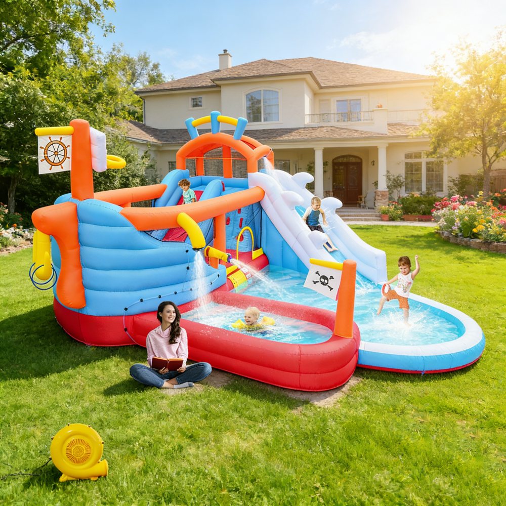 10-in-1 Kids Inflatable Water Park with Dual Slides & Climbing Wall
