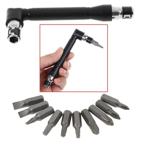 10-in-1 L-Shaped Angle Head Socket Screwdriver Wrench Set | Vanadium Steel Torx & Flat Bit | 6.3mm Handle | 10 Piece Bit Kit for Home & Office