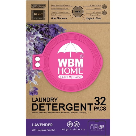 10-in-1 Laundry Detergent Pods, Fabric Softener with Lavender Extracts, High-Efficiency Laundry Pods with Powerful Stain Lifter Technology - 32 Count Bag