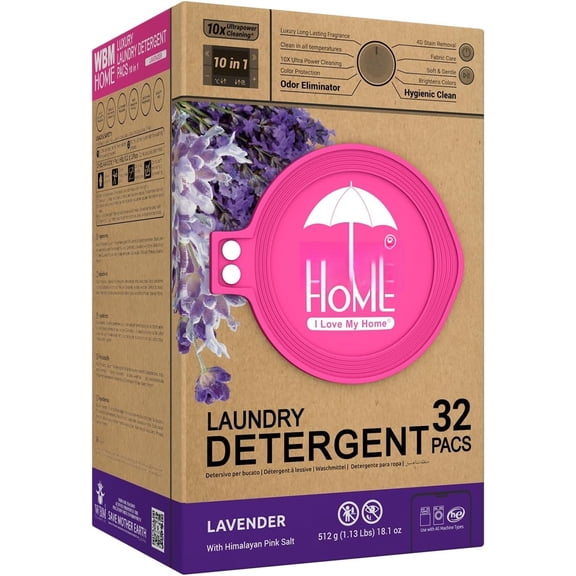 10-in-1 Laundry Detergent Pods, Fabric Softener with Lavender Extracts, High-Efficiency Laundry Pods with Stain Lifter Technology - 32 Count Bag