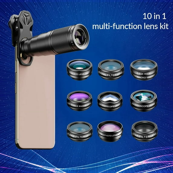 10 in 1 Mobile Phone Lens Kit 22X Telephoto Lens Fisheye Lens+Wide Angle Macro Lens+CPL Filters for All Smartphones