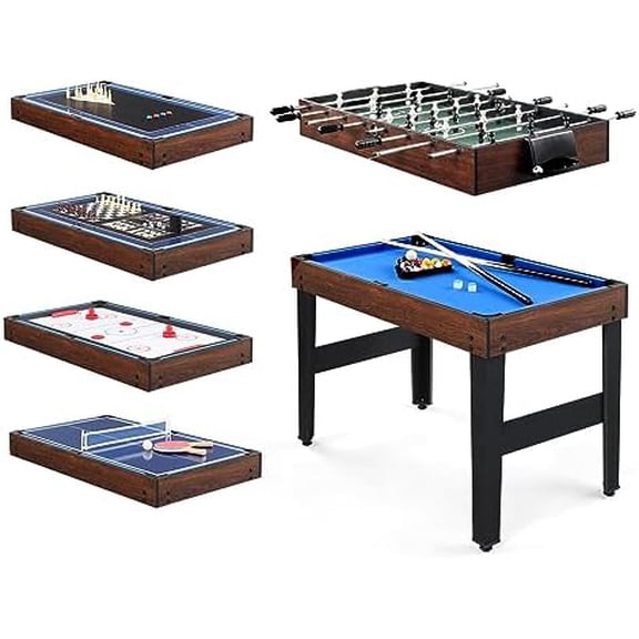 10-in-1 Multi Game Table for Adults, 48" Combo Game Table for Game Room, Game Table Set for Family w/Hockey, Foosball, Pool, Ping Pong, Shuffleboard, Chess, Checkers, Bowling, Backgammon