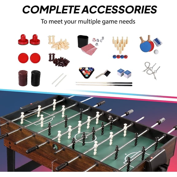 10-in-1 Multi Game Table for Adults, 48" Combo Game Table for Game Room, Game Table Set for Family w/Hockey, Foosball, Pool,  Pong, Shuffleboard, Chess, Checkers, Bowling, Backgammon