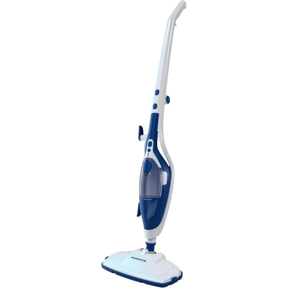 OVENTE 10-in-1 Steam Mop w/ Detachable Handheld Steamer, Foldable Handle and 400ml Removable Water Tank, MultiPurpose Home Cleaner for Tile Grout, Hardwood Floors, Carpet and Furniture, Blue ST505BL