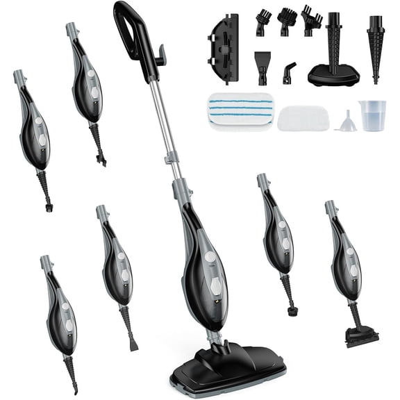 10-in-1 Multifunctional Steam Mop, 1550W Detachable Handheld Steam Cleaner, 16FT Power Cord with 2 Reusable Pads, Floor Steamer for Hardwood, Tile, Carpet, Grout, Windows