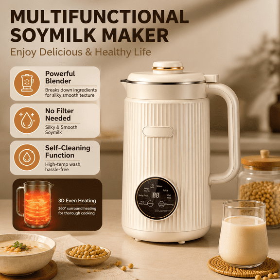 10-in-1 Nut Milk Maker, 32oz 8-Blade 304 Stainless Steel Soy Milk Maker, US 110V with Auto Clean, Hot Air Drying & Sterilizing