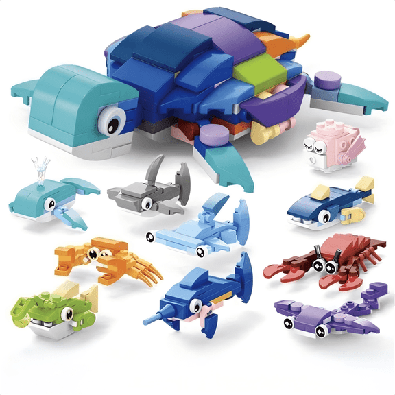 10 in 1 Ocean Creatures Building Block Set, Creative Colorful Turtle Birthday Gift, Home Office Table Centerpiece