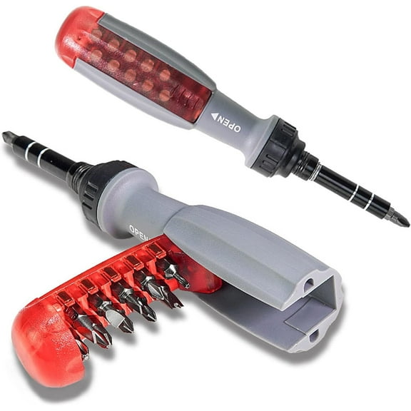 10-in-1 Ratcheting Screwdriver Set with Magnetic Bits, Stubby Handle for Tight Spaces, Includes Multiple Driver Heads for Home and Workshop Use