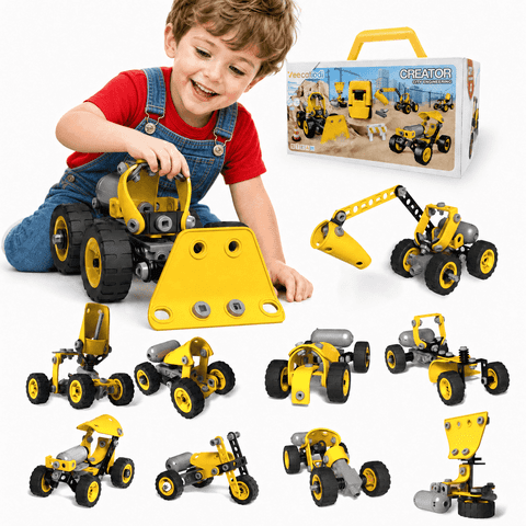 10-in-1 STEM Building Toys for Kids Ages 4-8, Electric Motorized Erector Set, 112 Pieces Educational Engineering Building Blocks Kit, Gift for 5 6 7 8 Year Old Boys Girls