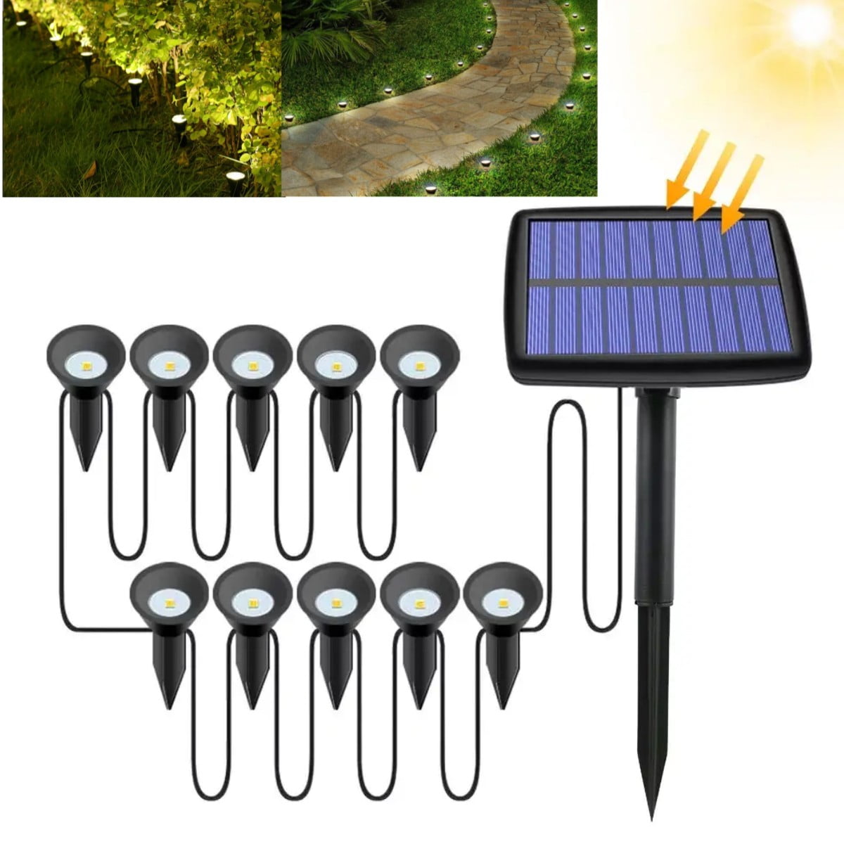 10 in 1 Set Solar LED Ground Lights, Outdoor Waterproof Spot Lights