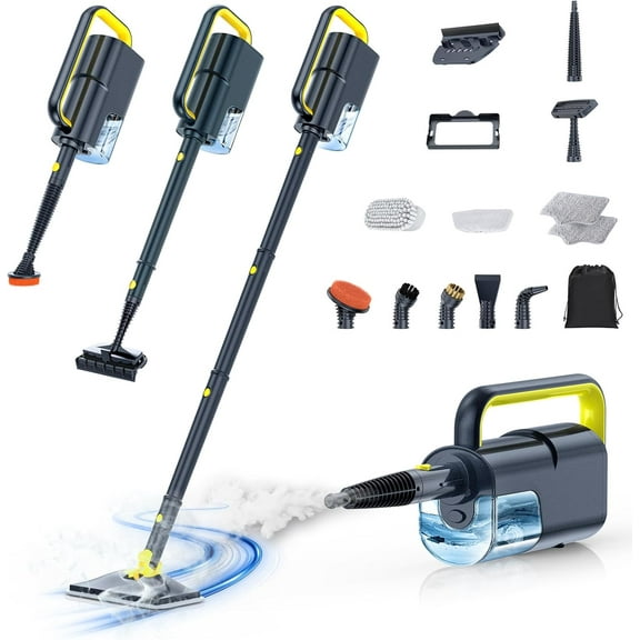 Steam Mop Cleaner with Detachable Handheld Steamer, 10-in-1 Multi Accessories, Washable Microfiber Pads, 350ml and 2 Adjustable Levels for Cleaning Floor, Carpet, Grill, Tile, and Grout, Gray