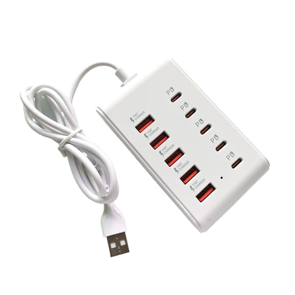 10-in-1 USB C Hub, 66W Fast Charging Station with 5 USB A Ports & 5 Type C Ports, Multi-Device Charger for Phone Tablet Laptop, Plug and Play Travel Desktop Accessory
