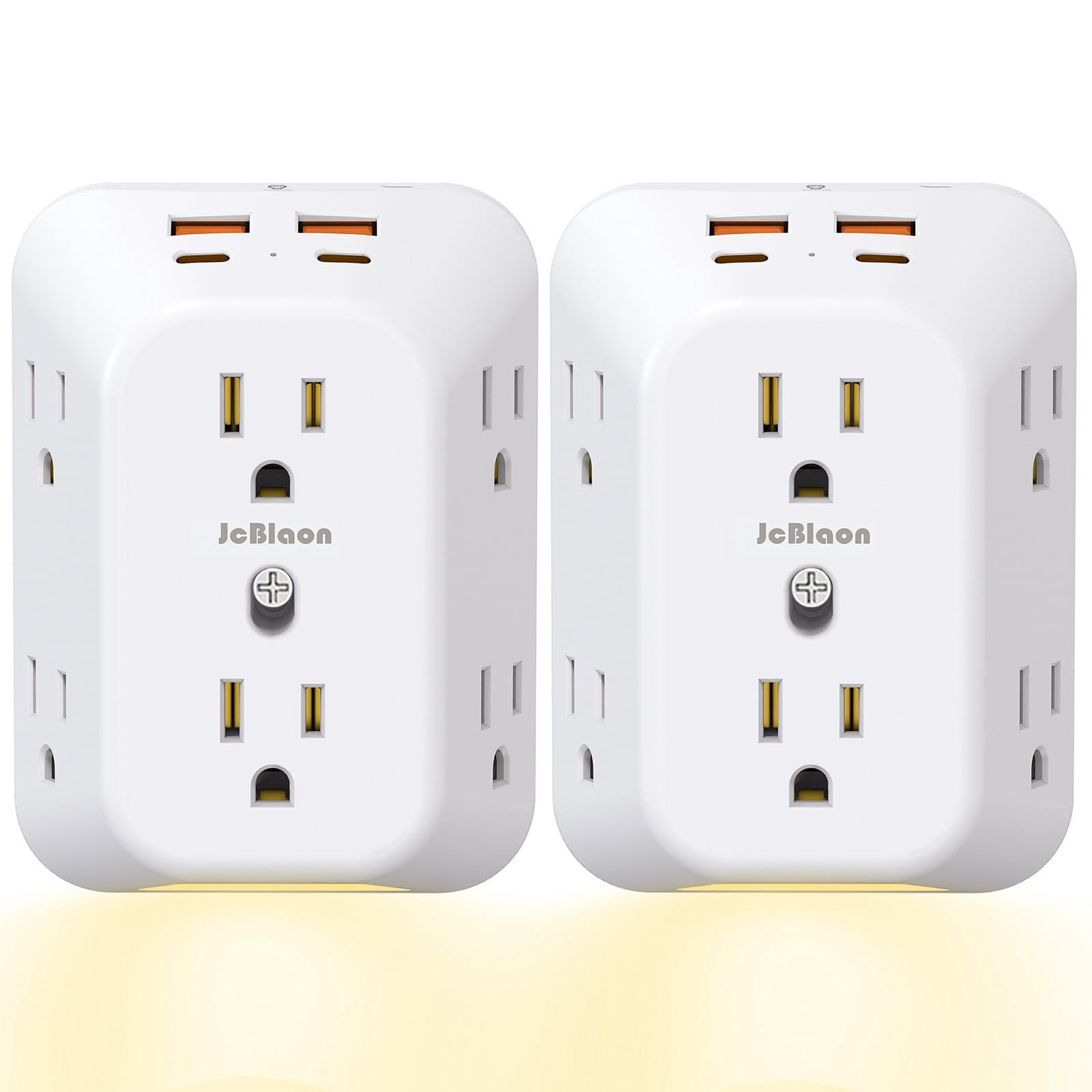 10-in-1 Upgraded USB Wall Outlet - 3-Sided Surge Protector with Auto Dark Sensor & Touch Switch, 3 Modes Warm Night Light with Auto Sensor,