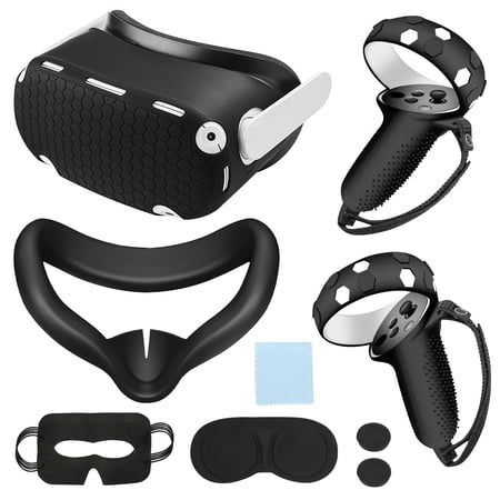 10-in-1 VR Accessories Set Fit for Oculus Quest 2, EEEkit Touch Controller Grip Cover Fit for Oculus Quest 2 with VR Silicone Face Cover, VR Shell Cover, Protective Lens Cover, Disposable Eye Cover