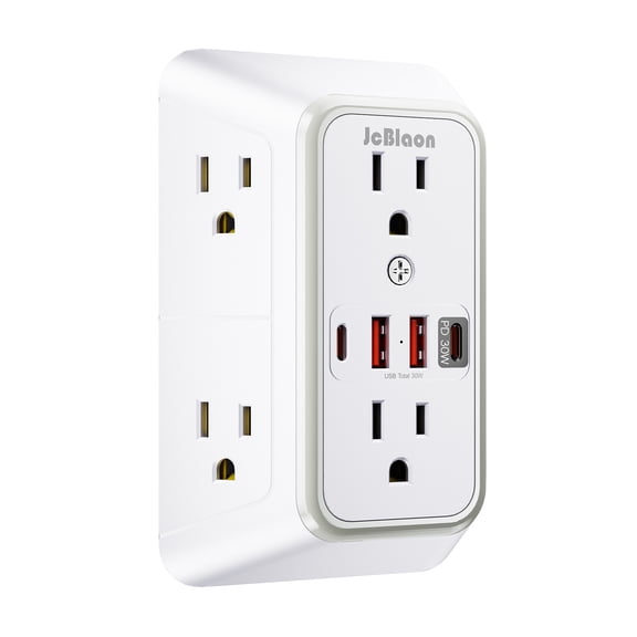 10-in-1 Wall Outlet Extender, 3-Sided Power Wall Tap Built-in 30W USB-C PD Fast Charge, 6 AC Multi Plug Splitter with Surge Protection
