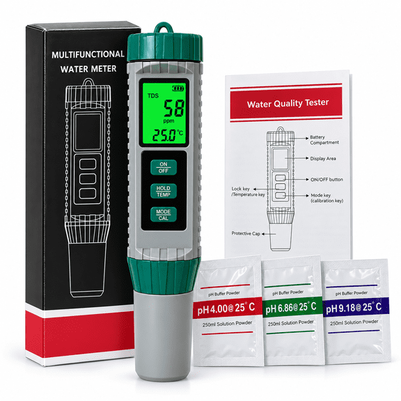 10-in-1 Water Quality Tester, Digital pH TDS EC Meter with ORP H2 Salt SG