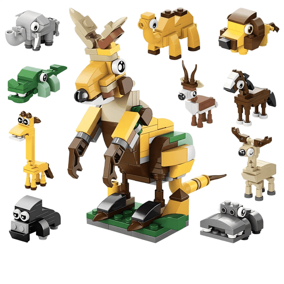 10 in 1 Wildlife Collection Building Block Set, Kangaroo Creative Birthday Gift, Home Office Table Centerpiece