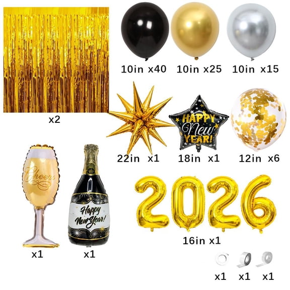 10 in & 12 in Latex & Foil Balloons, Luxe Black & Gold Party Decor, Perfect for New Year's Eve & Bar Celebrations