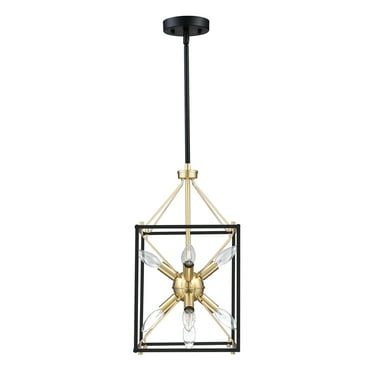10 in. 9-Light Modern Rectangle Lantern Pendant Light with Matte Black finish and Gold Accents