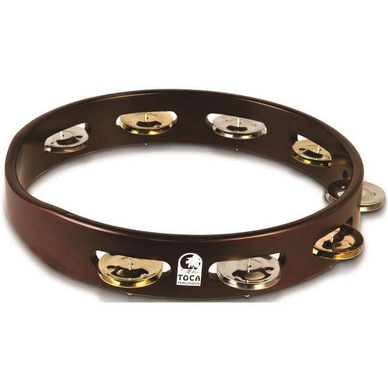 10 in. Acacia Single Row Wood Tambourine, Brass & Nickel