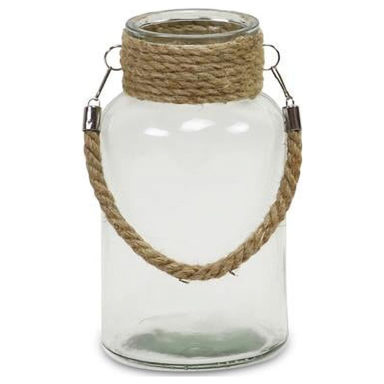 10 in. Clear & Brown Glass Jar with Rope