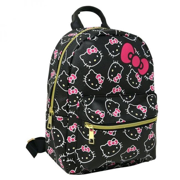 10 in. Face Collage & Bows Mini Backpack, Black