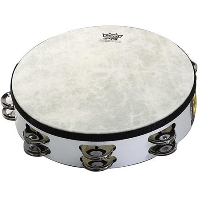 10 in. Fiberskyn 3 Pretuned Tambourine with Double Row Jingles Drum Head , White