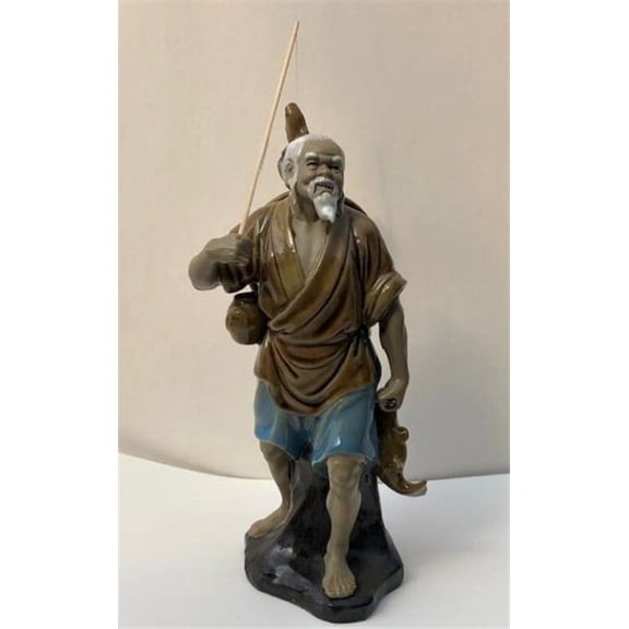 10 in. Glazed Fisherman Miniature Ceramic Figurine