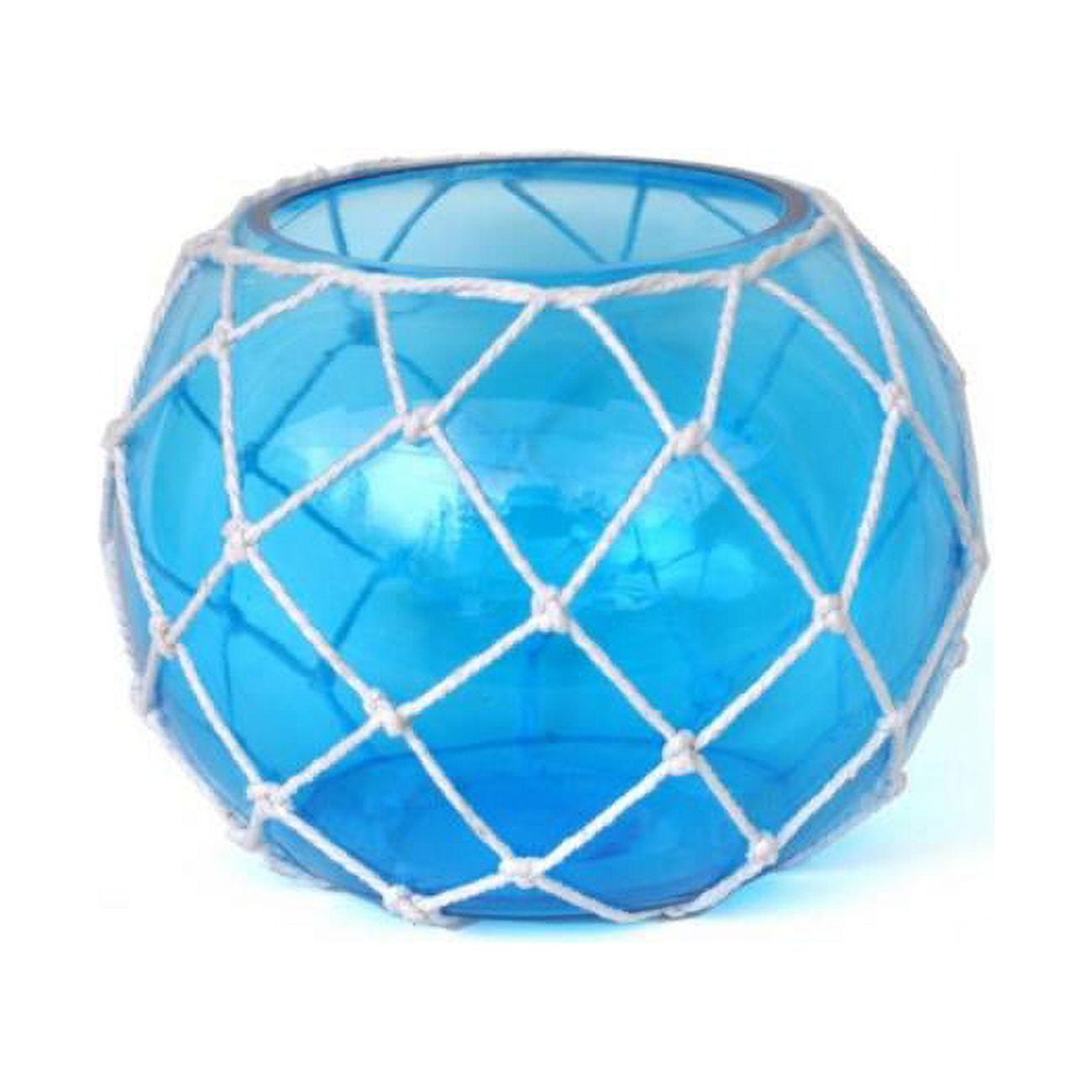 10 in. Light Blue Japanese Glass Fishing Float Bowl with Decorative White  Fish Netting 