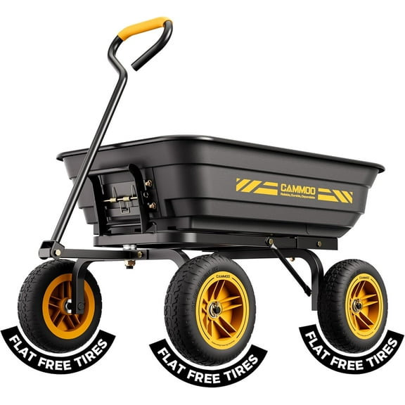 10-in NO-FLAT TIRES 600lb Heavy-Duty Garden Dump Cart 4 Cu.Ft. Utility Wagon with Quick-Release Dumping & Prime Grade 100% Virgin Polypropylene - Not Recycled Material for Landscaping Gardening