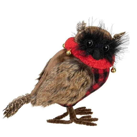 10 in. Owl With Buffalo Plaid Christmas Figure