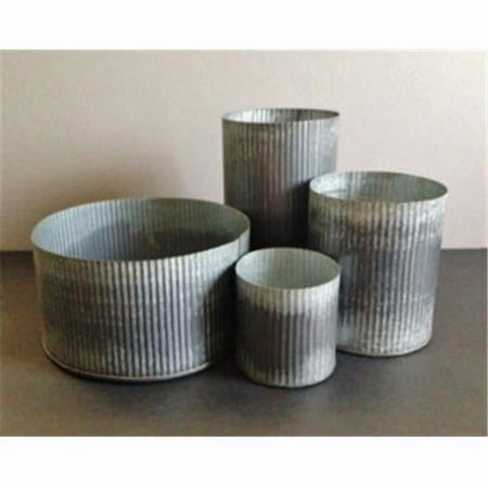 10 in. Planter With Handle Rustic White Ribbed Metal