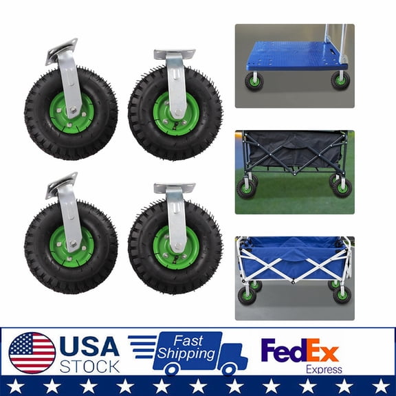 10"in Pneumatic Heavy Duty Air Tire Wheels Swivel Locking Farm Cart Caster 4Pack