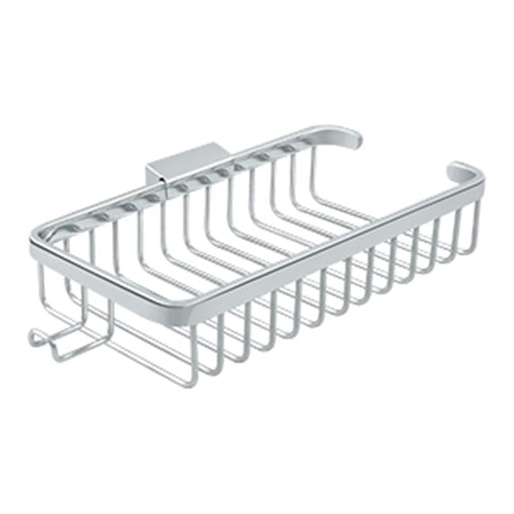 10 in. Rectangular Deep Corner Brass Wire Basket with Hook, Polished Chrome
