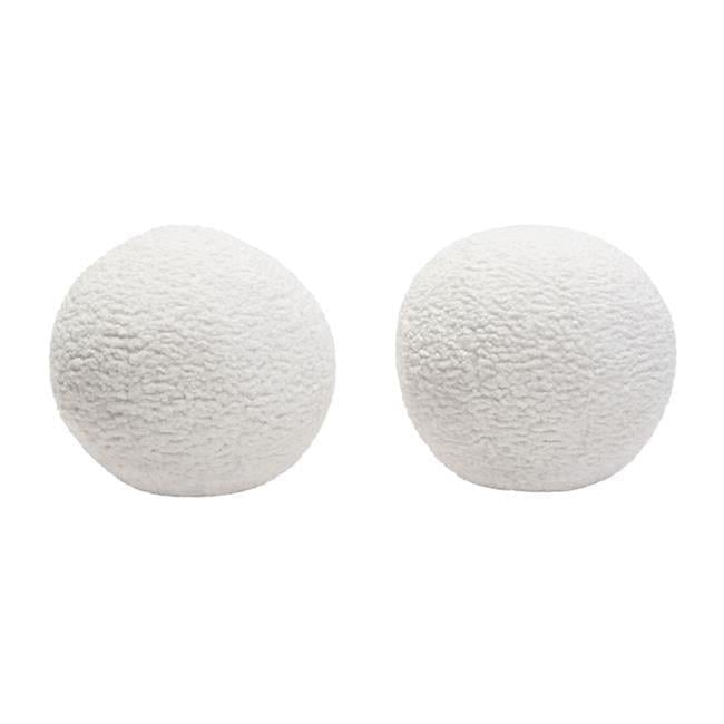Set of 2 White Faux Sheepskin Round Accent Pillows