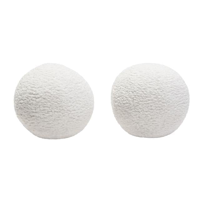 Set of 2 White Faux Sheepskin Round Accent Pillows