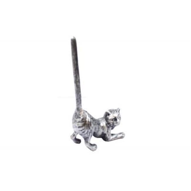 10 in. Rustic Silver Cast Iron Cat Paper Towel Holder