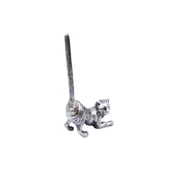 10 in. Rustic Silver Cast Iron Cat Paper Towel Holder