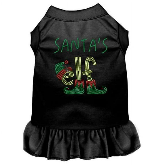 10 in. Santas ELF Rhinestone Dog Dress, Black - Small