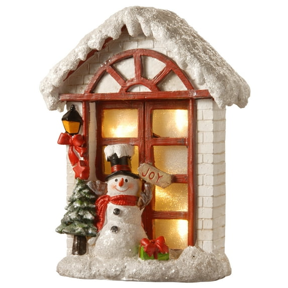 10 in. Snowman Lighted Cottage